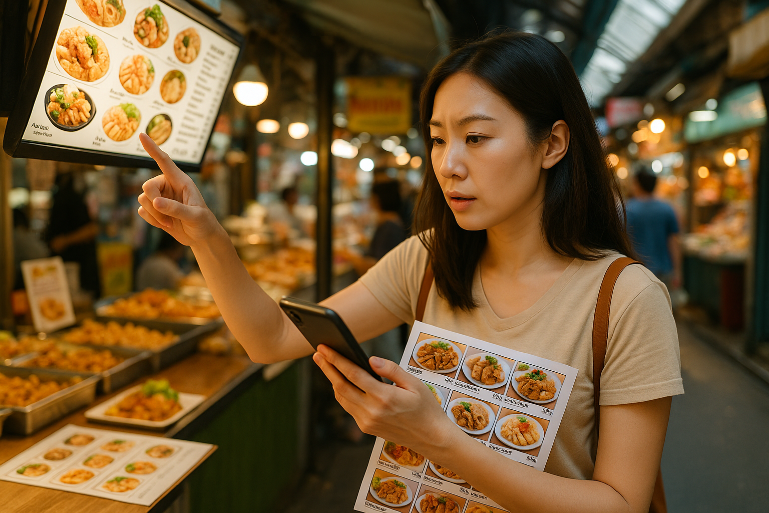 여행지 음식을 고르는 여행자