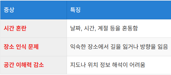 시간 및 공간 지남력 저하