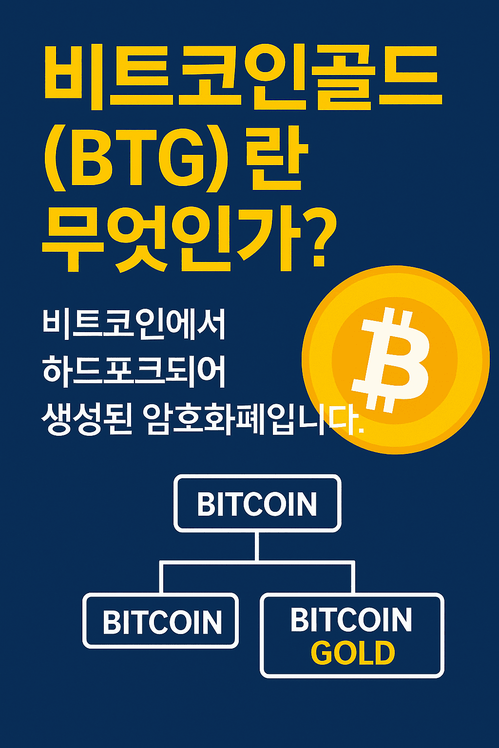 비트코인골드란 무엇인지 설명하는 하드포크 계열도와 개념 요약 이미지