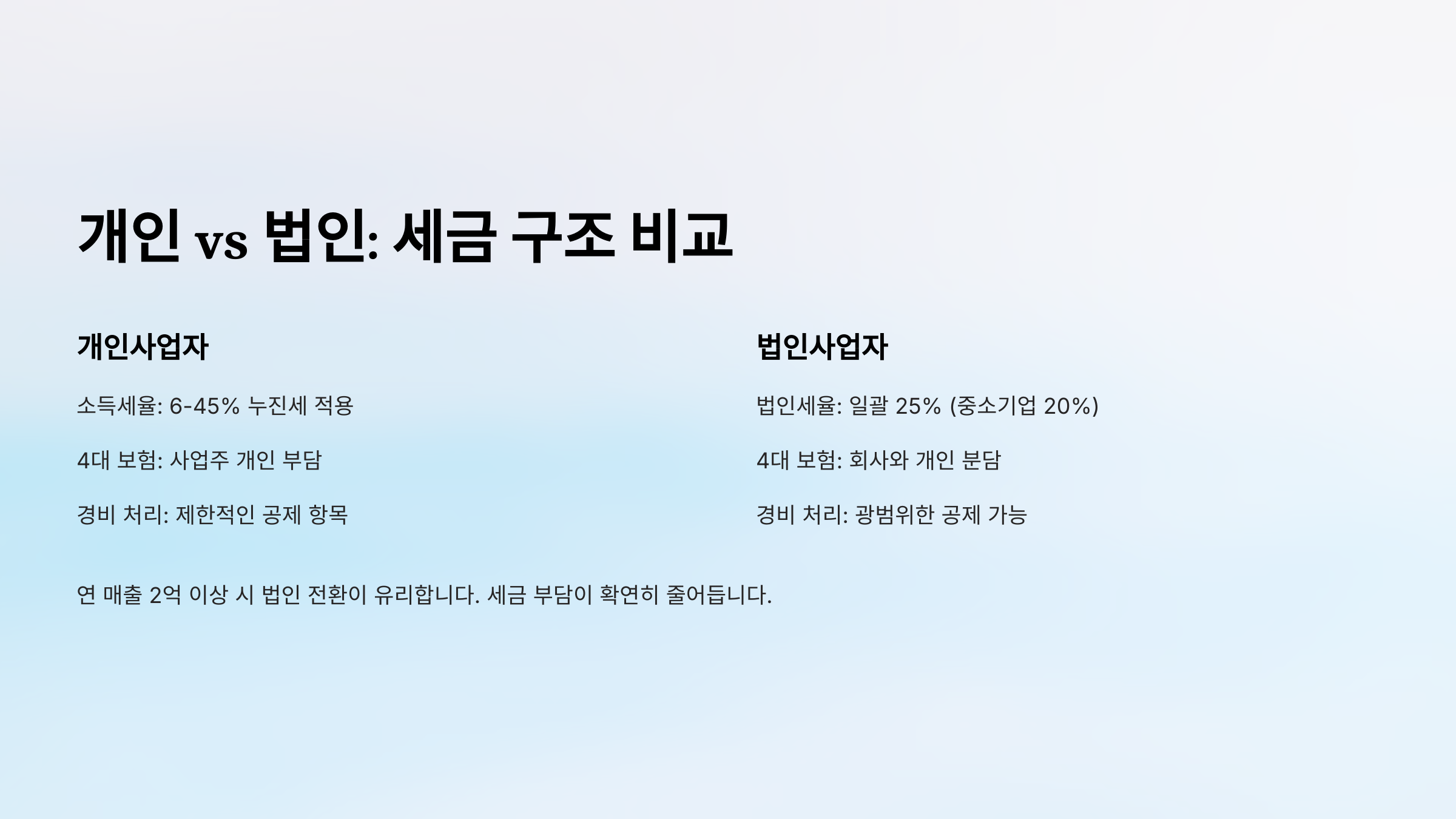 개인 vs 법인 세금 구조 비교