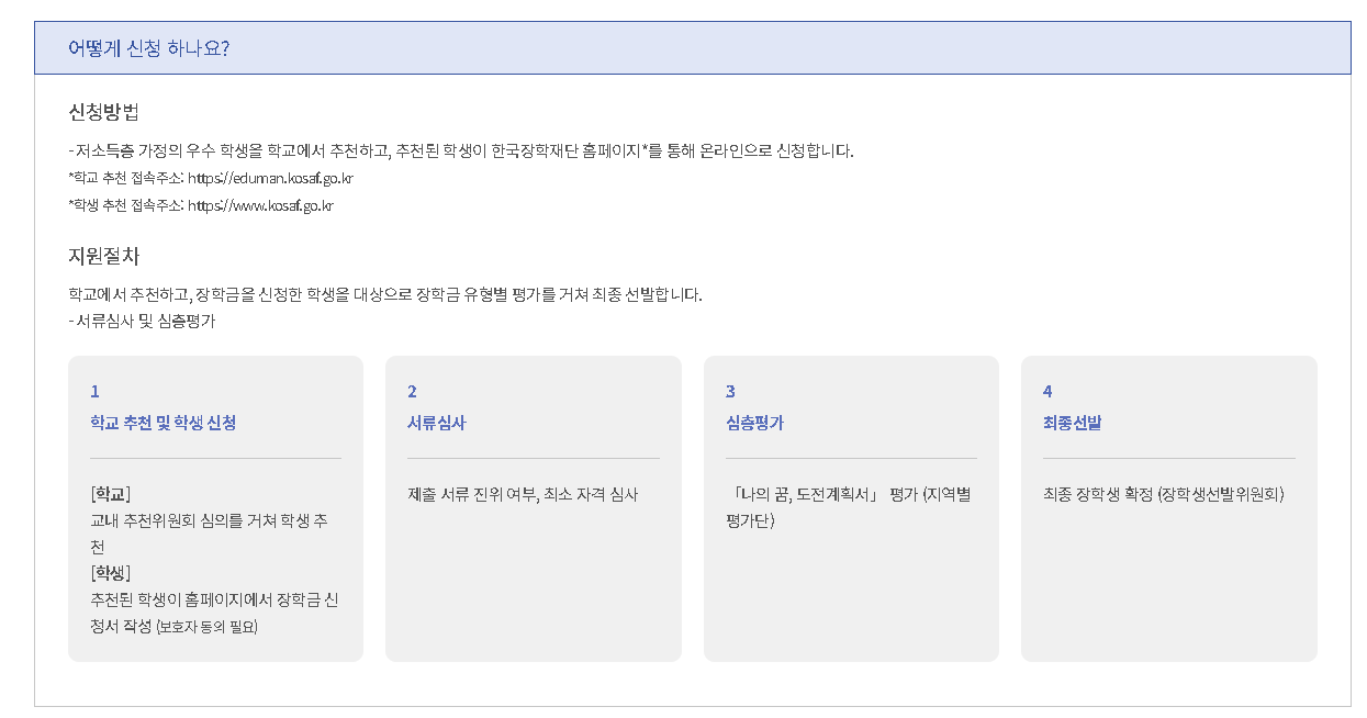 복권기금 꿈사다리장학금 신청방법 자격 지원금액