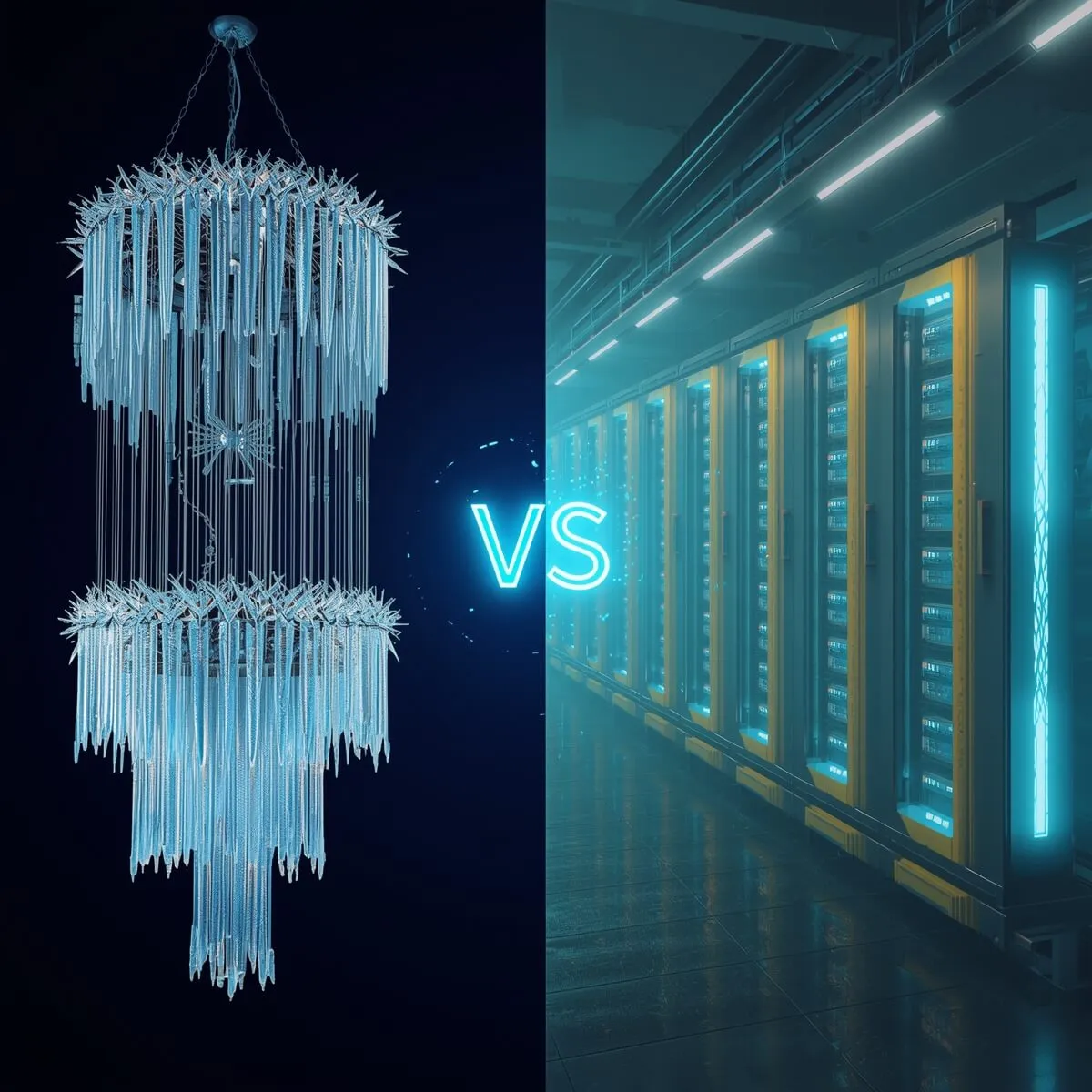 사이퀀텀(PsiQuantum): 초전도 큐비트(왼쪽)와 사이퀀텀 광자 큐비트(오른쪽)의 냉각 시스템 비교 인포그래픽.