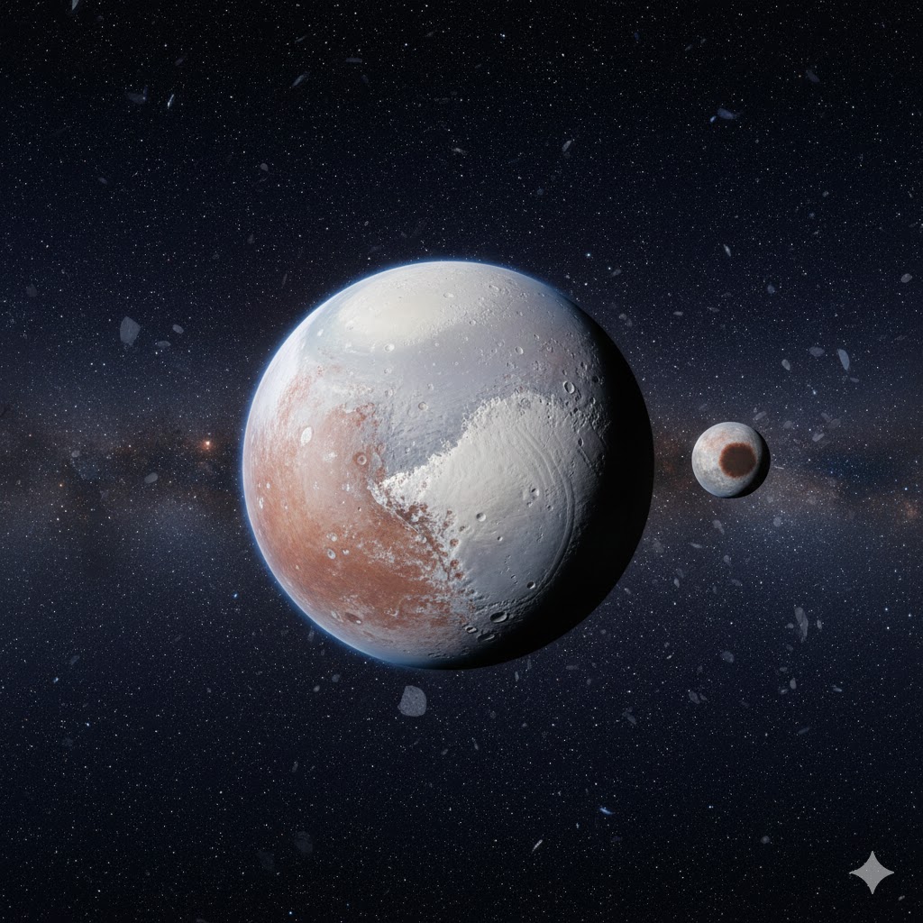 명왕성 하트 모양 지형과 카론의 상호작용 우주 이미지