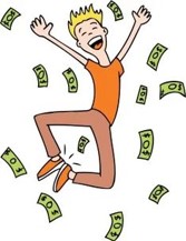 로또-당첨-꿈-돈이-날리며-껑충뛰어-두발을-마주치며-기뻐하는-사람