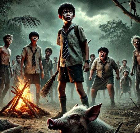 소설 파리대왕에 나오는 무인도에 갇힌 아이들의 그림