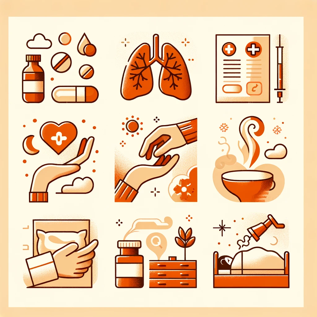 기관지염 및 폐렴 초기 대처법을 나타내는 아이콘 세트