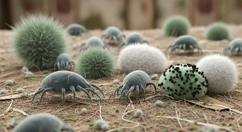 곰팡이 균과 집먼지진드기를 현미경으로 확대한 이미지