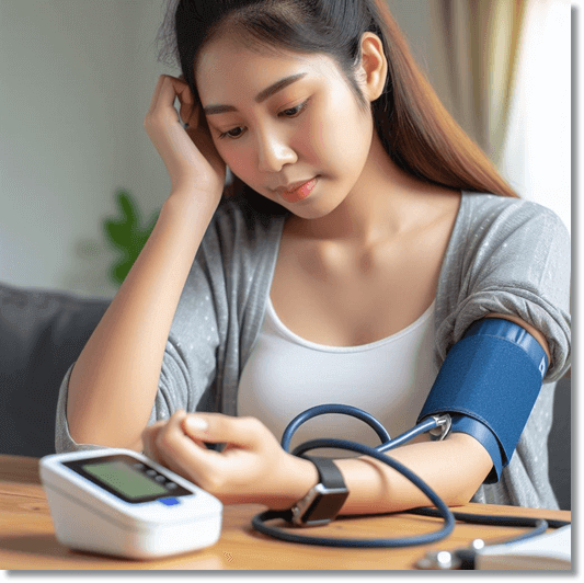 혈압측정하는 고혈압 여성