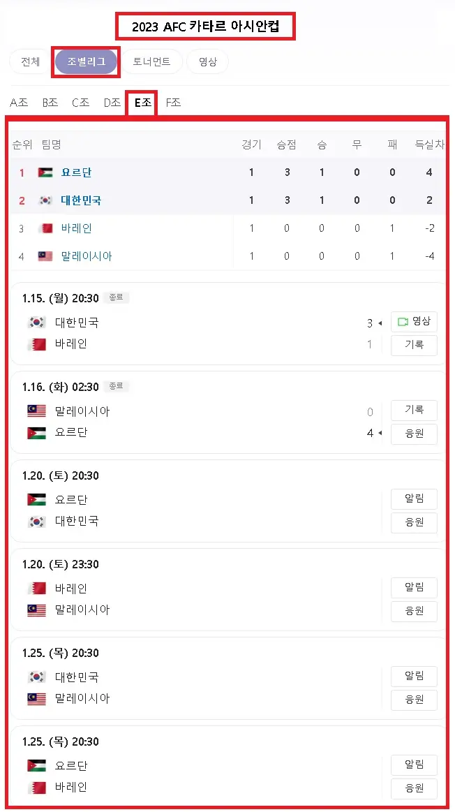 아시안컵 조별리그