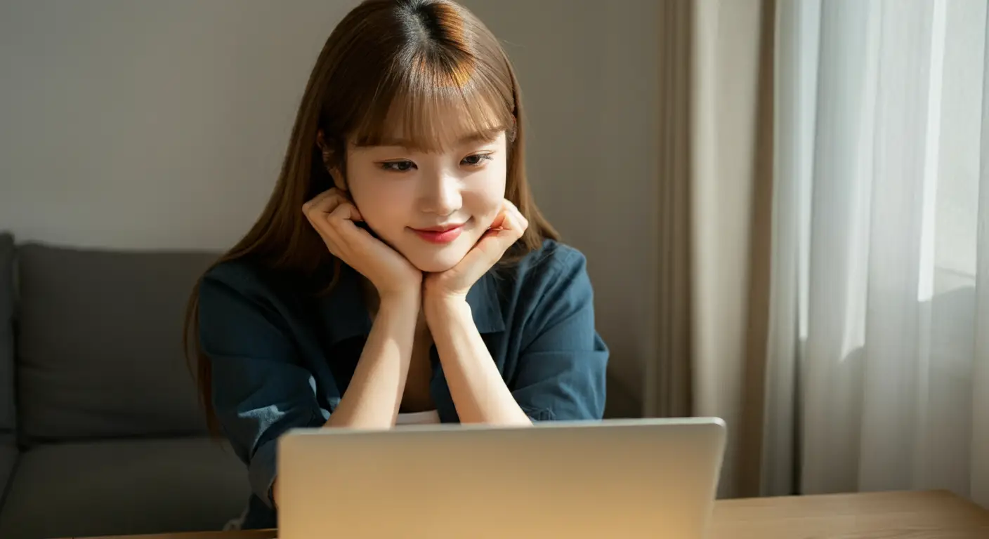 영상을 시청중인 여성