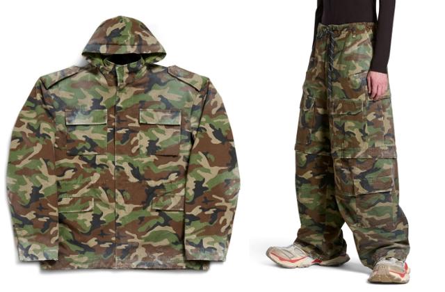 프랑스 명품 브랜드 발렌시아가에서 2024 여름 컬렉션으로 공개한 '다크 카모 바이커 아미 재킷 다크 그린'(왼쪽)과 '라지 카고 팬츠 다크 그린' 제품. 발렌시아가 홈페이지