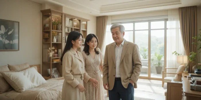 실버타운 모델하우스를 둘러보는 가족