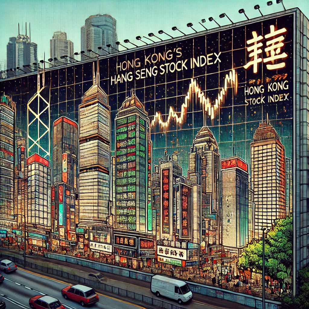 城市廣告牌上顯示的香港恒生指數