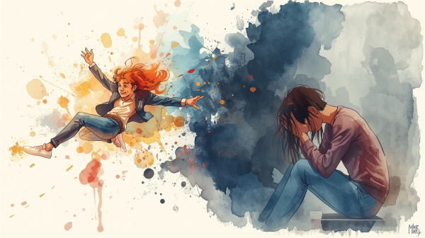 ENFP는 자유롭고 열정적인 에너지로 세상을 바라보며 새로운 가능성과 관계 속에서 활력을 얻는 유형입니다. 그러나 충동적인 선택이나 가벼운 말이 누군가에게 상처가 되었음을 깨닫는 순간 깊은 죄책감을 경험하기도 합니다에 관한 그림입니다