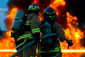 불끄고 있는 소방관들 사진