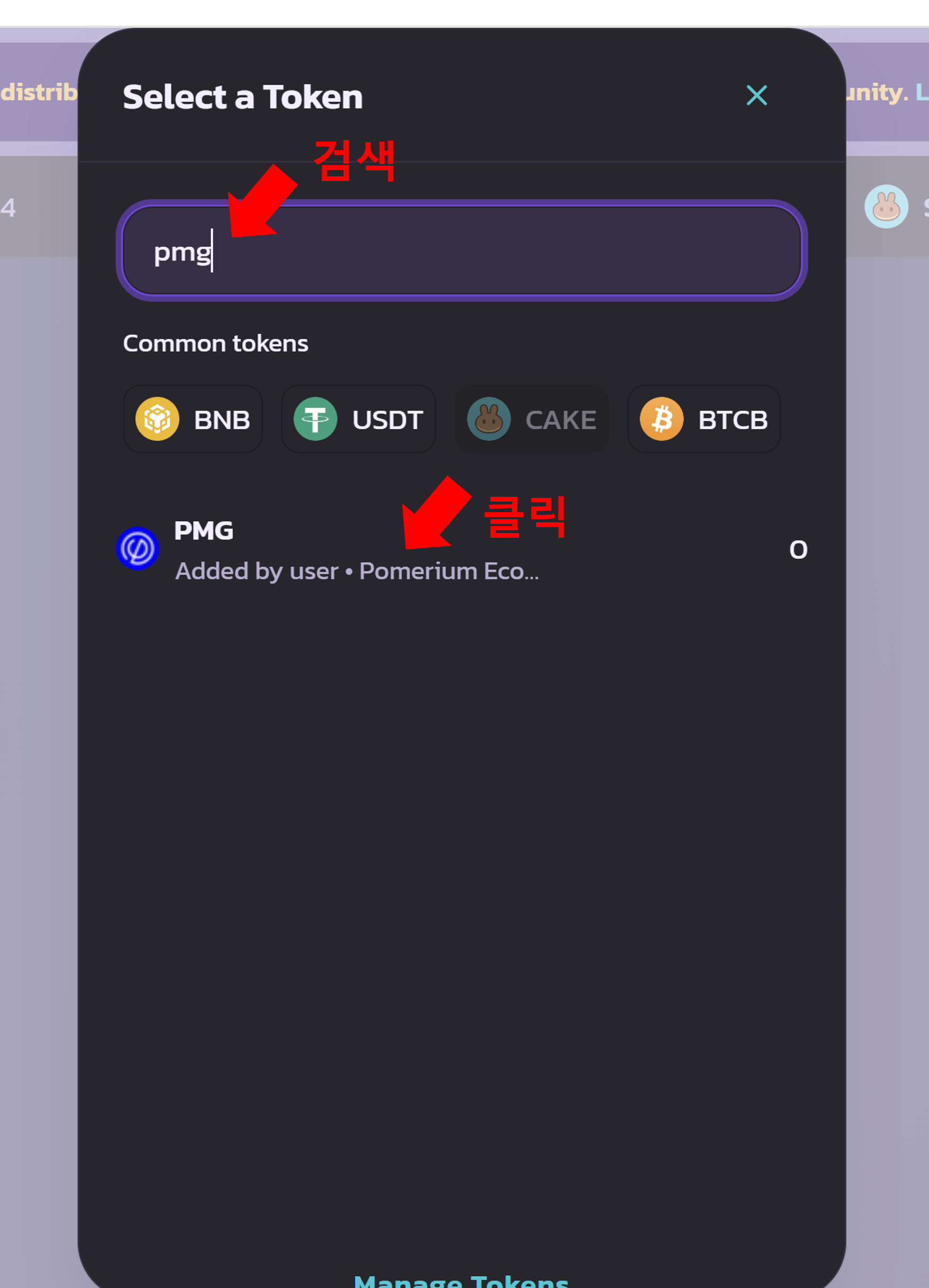 팬케이크 스왑에서 PMG 검색하기