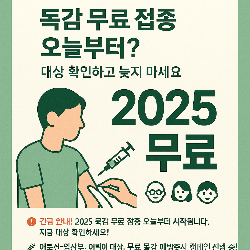 2025 무료 독감 예방접종 홍보 포스터 – 한국 보건 캠페인, 어르신·임산부·어린이 대상