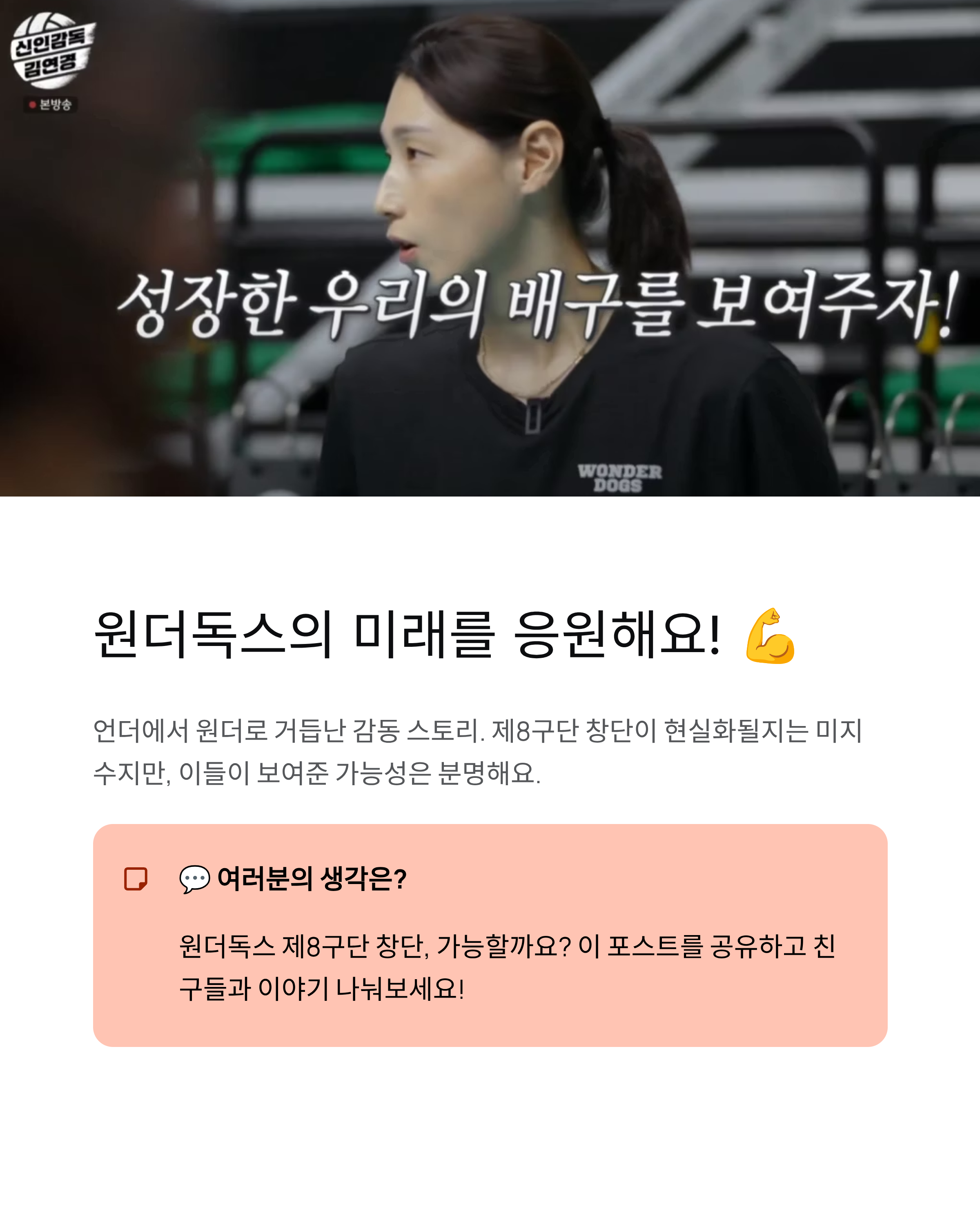원더독스창단 🏐 김연경의 꿈, 제8구단 탄생 가능성은?