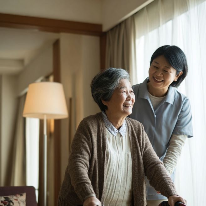 요양보호사가 할머니를 돌보는 모습