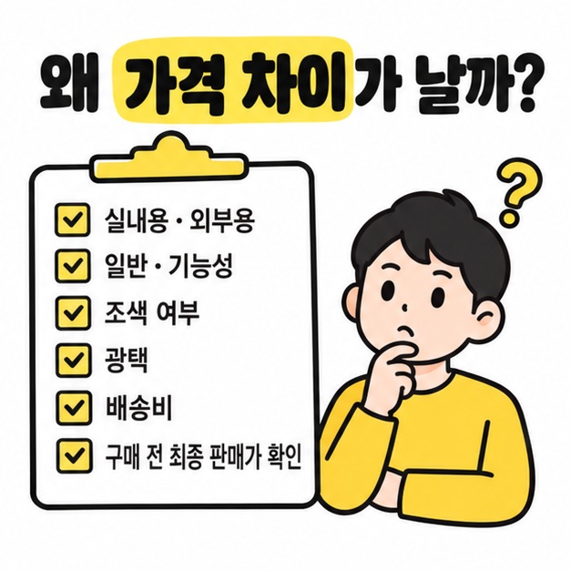 페인트 용도와 조색, 광택, 배송비에 따라 가격이 달라지는 이유를 보여주는 그림