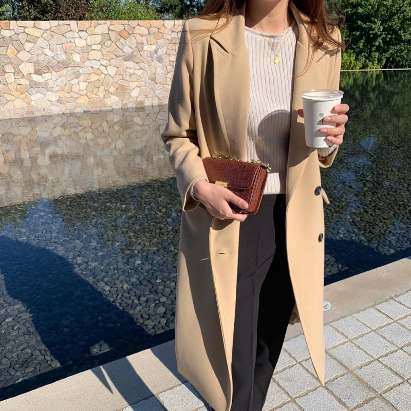 루즈핏 테일러드 더블 블레이저 여자 자켓 봄 아우터 정장 롱자켓 여성 봄재킷 베이지 블랙