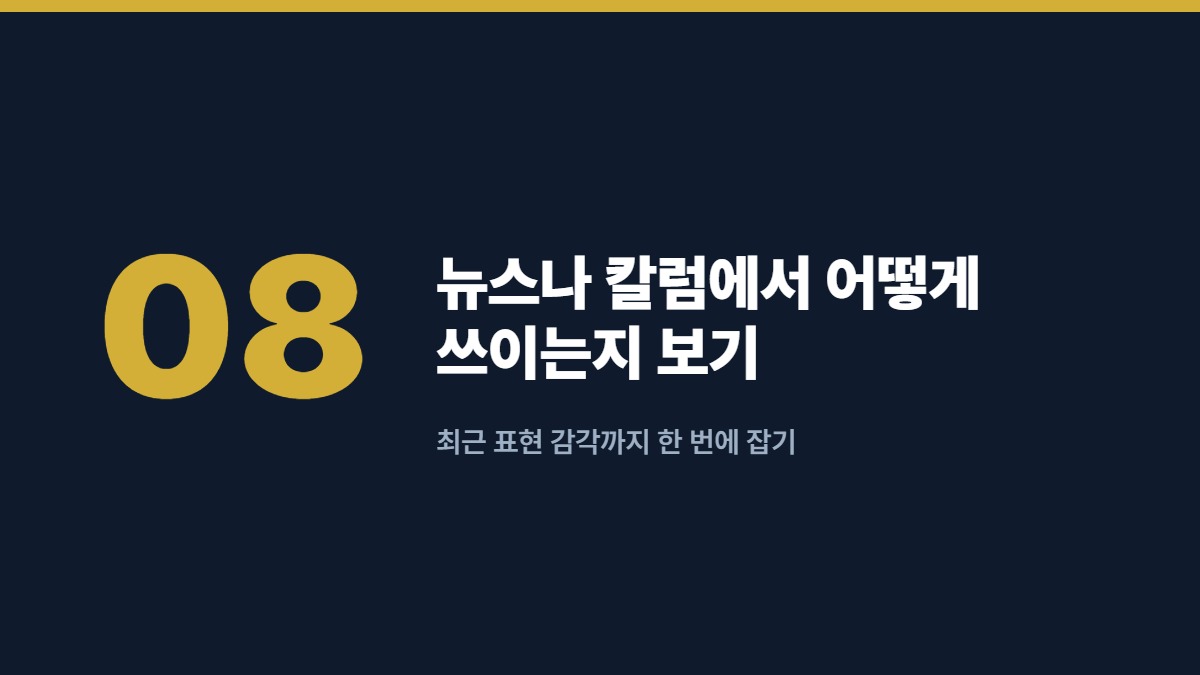 뉴스나 칼럼에서 어떻게 쓰이는지 보기 — 최근 표현 감각까지 한 번에 잡기