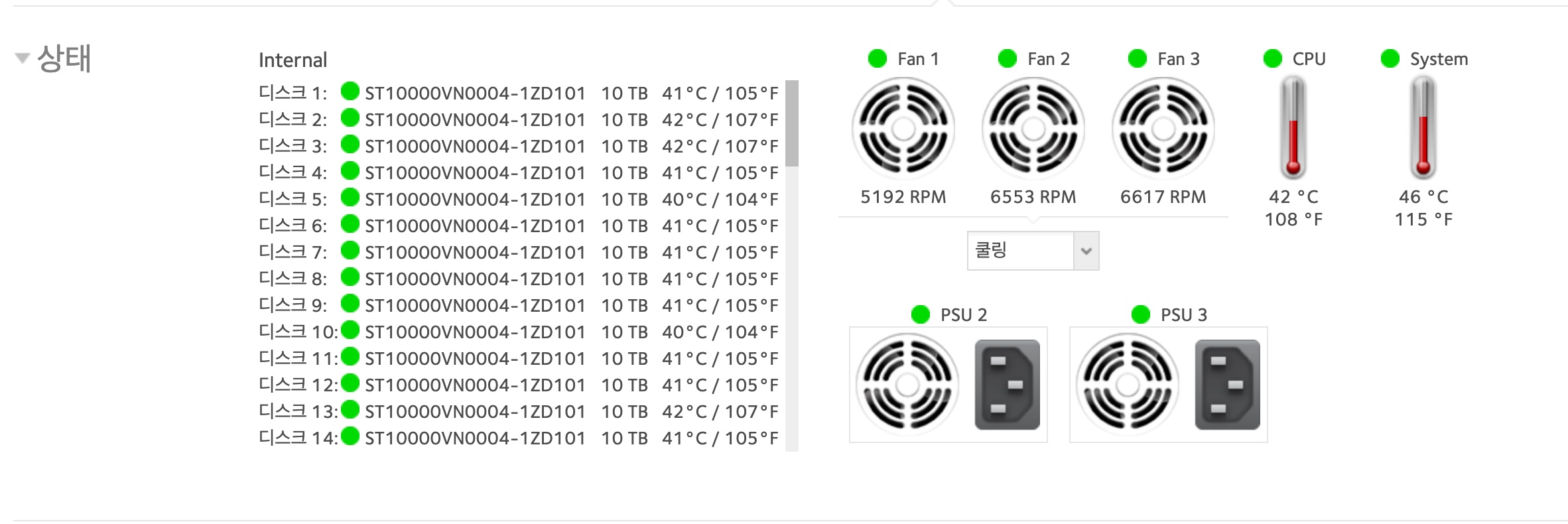 Netgear ReadyNAS PSU 상태 확인