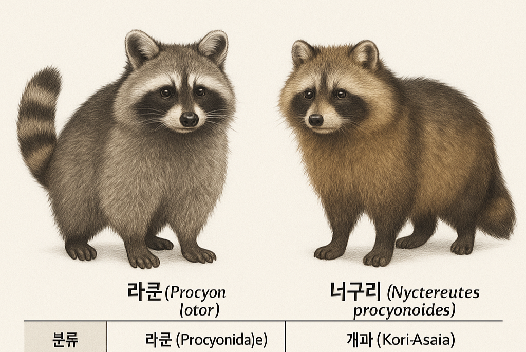 라쿤과 너구리 생김새