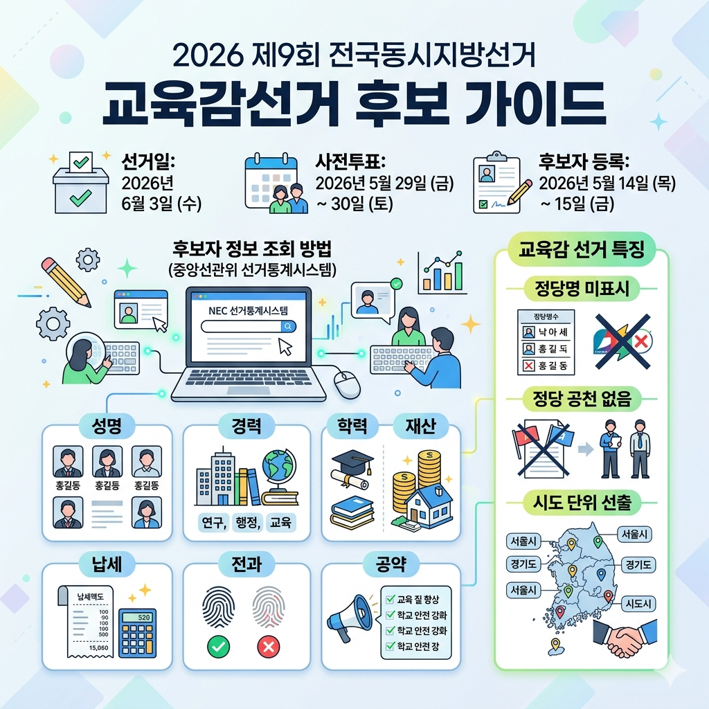 교육감 선거 후보 확인 방법 2026 지방선거 지역별 후보자·공약 조회 인포그래픽