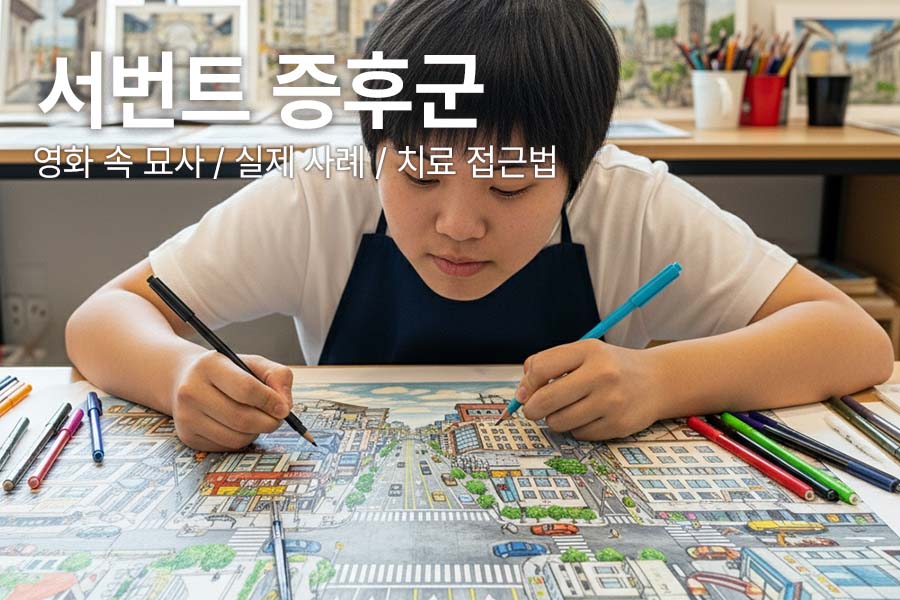 서번트 증후군 아동이 자신이 지나갔던 도시의 풍경을 전부 암기해서 세밀하게 그리고 있다