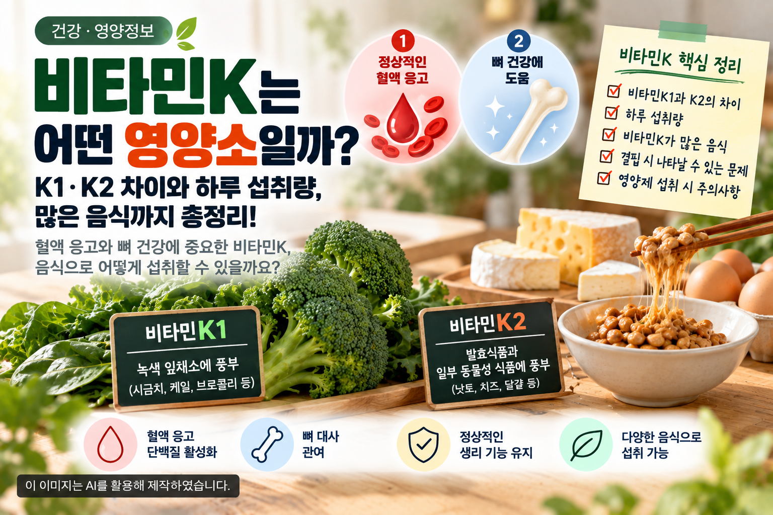 비타민K 효능과 K1 K2 차이 및 하루 섭취량과 비타민K가 많은 음식