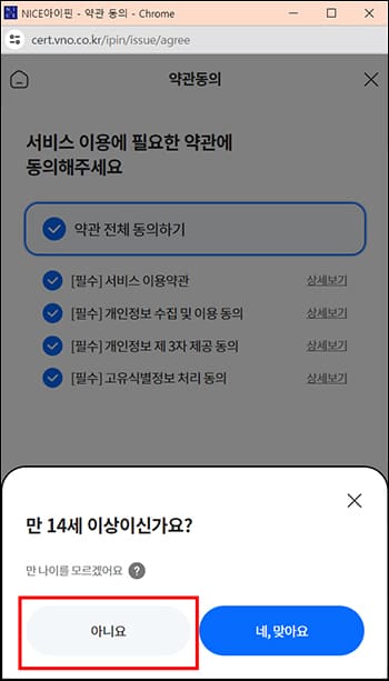 만14세 미만 확인