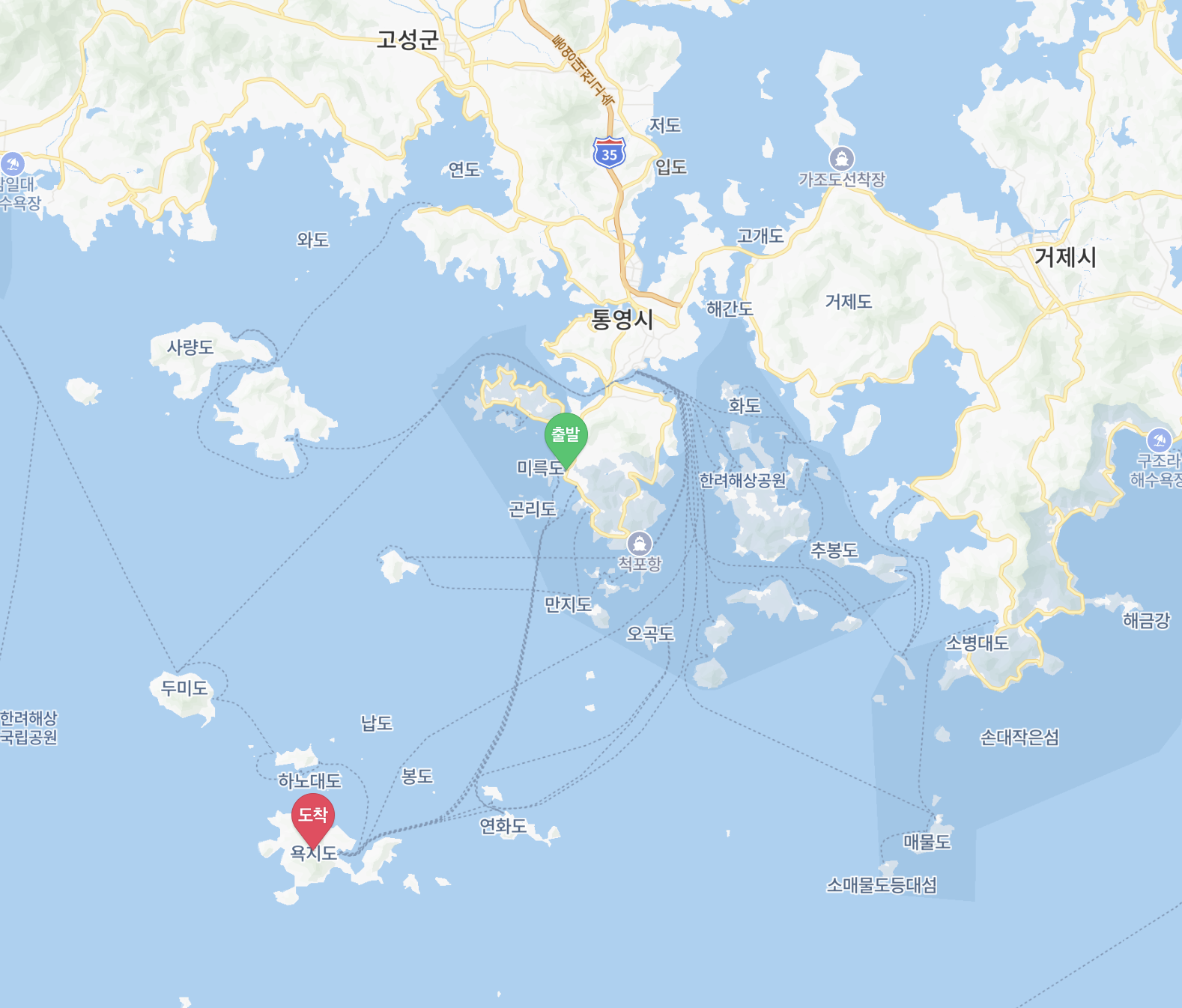 삼덕항 욕지도 사이 거리