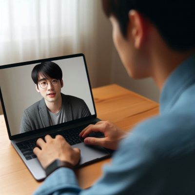 청년이 비대면으로 노트북화면을 통해 1:1 재무상담을 받고 있다