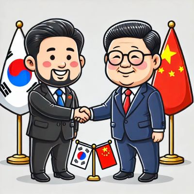 한국과 중국의 정상이 만나 악수하는 모습