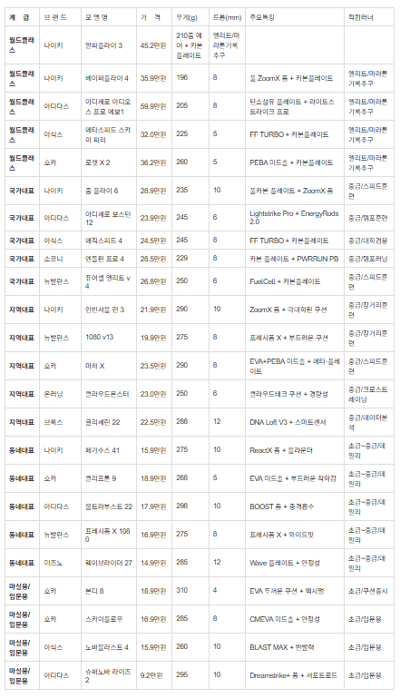 런닝화 계급도