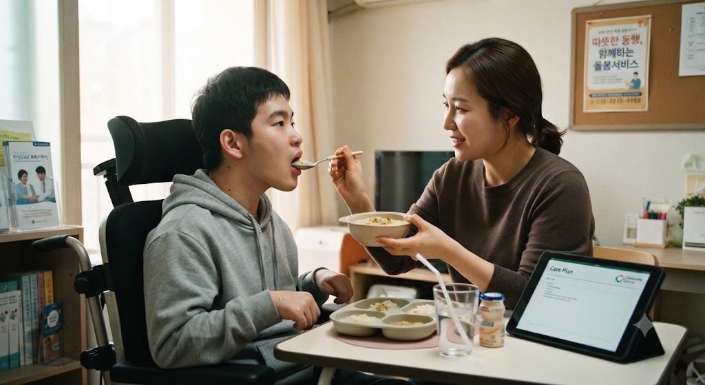 혼자서 식사를 챙기기 어려운 청년이 일상돌봄서비스 도움을 받고 있음