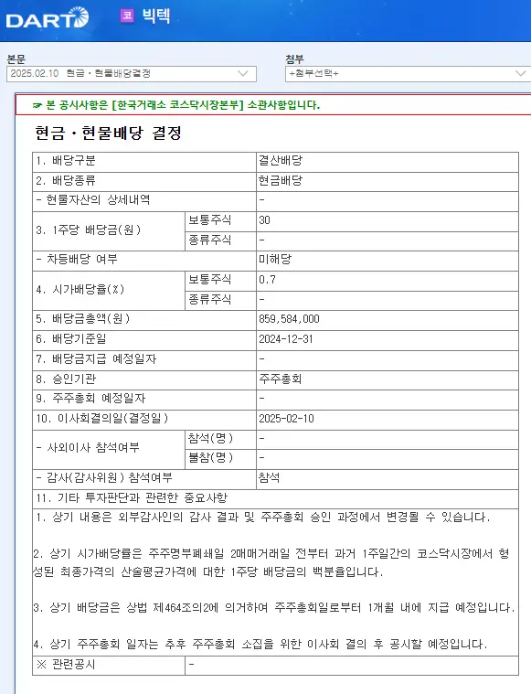 빅텍(065450) 2025년 배당락일