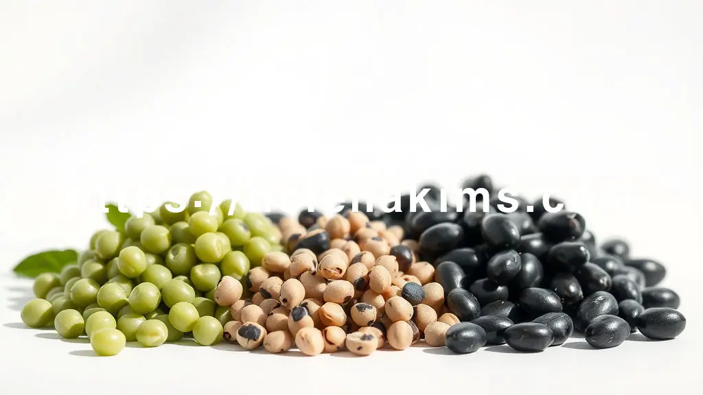 깔끔한 밝은 배경 위에 속이 녹색인 서리태, 쥐눈이콩, 흑태가 각각 개별적으로 정돈되어 있다.