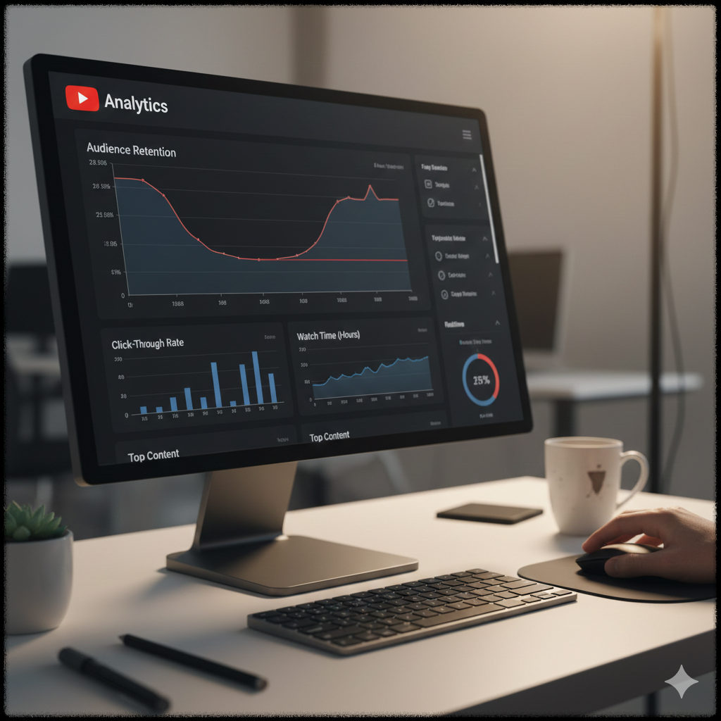 YouTube Analytics에서 시청 유지율 그래프를 분석하는 모습