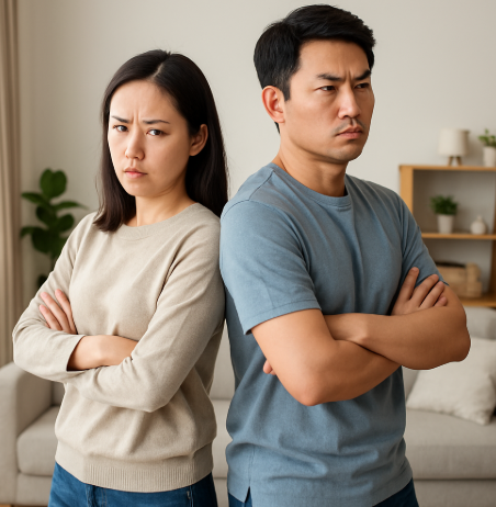 갱년기로 서로 등을 돌리고 있는 부부