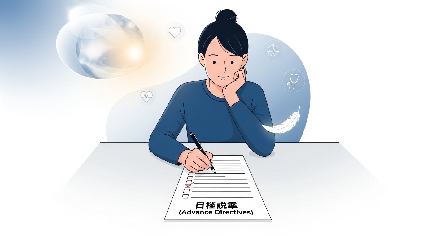 자신의 마지막 의료 결정을 직접 작성하는 사전연명의료의향서 서식과 펜.