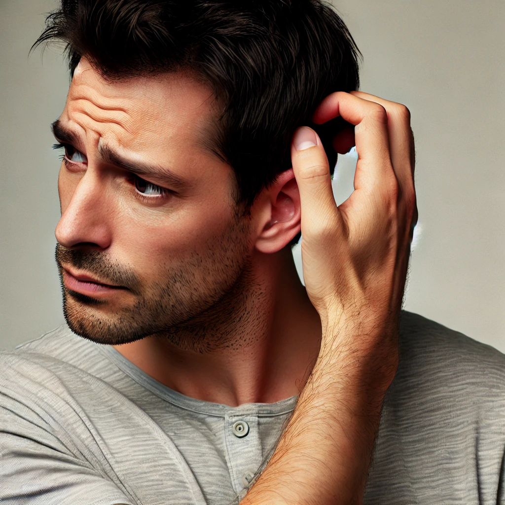 머리 긁고 있는 남자 사진