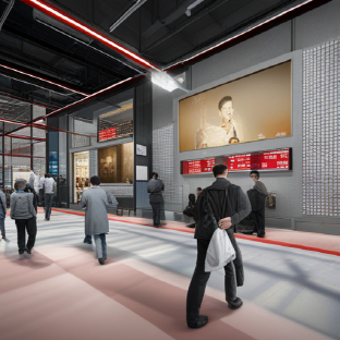 주식거래소 내부에서 외국인 등 사람들이 왕래하는 그림