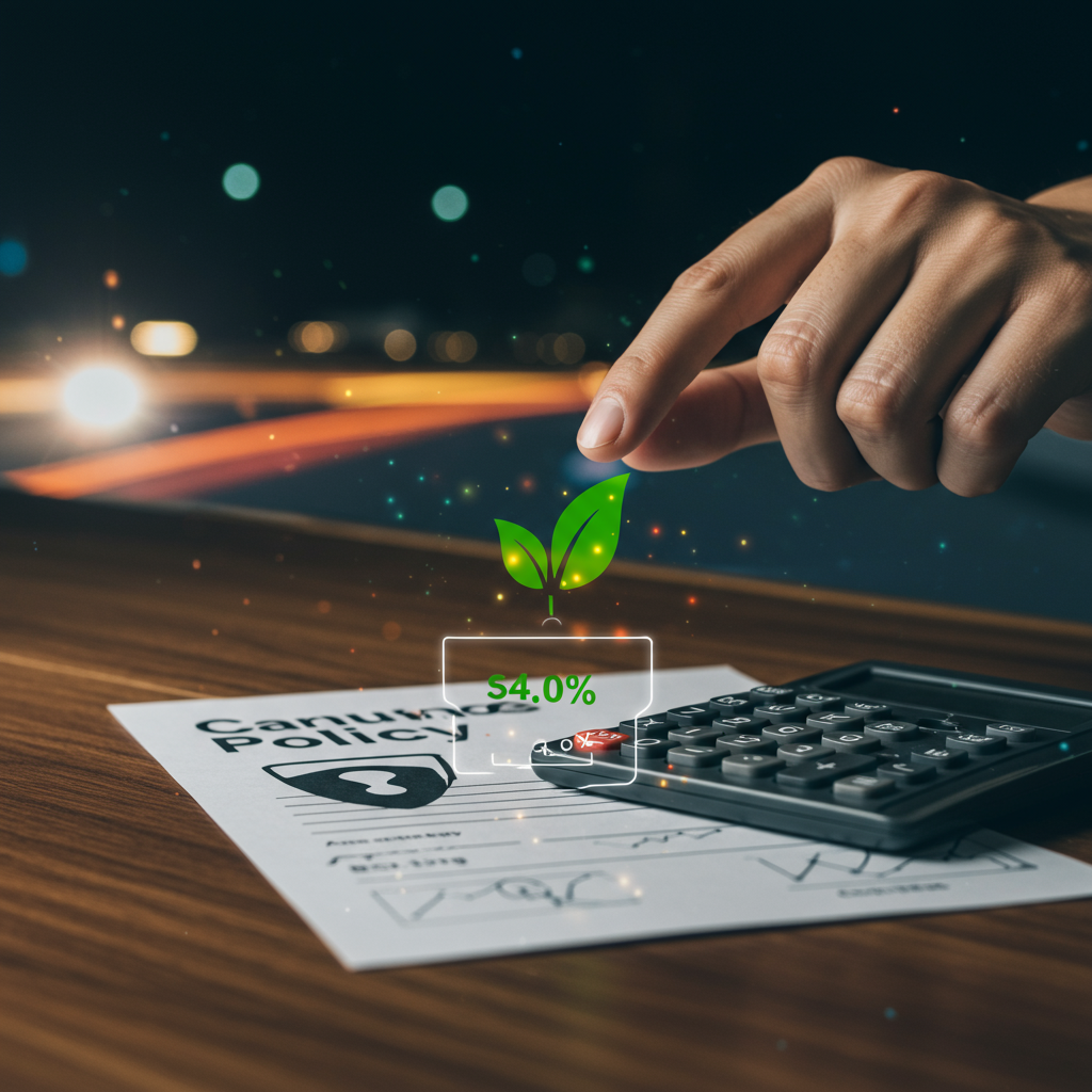 자동차 보험 서류 위에 놓인 절약 상징 아이콘