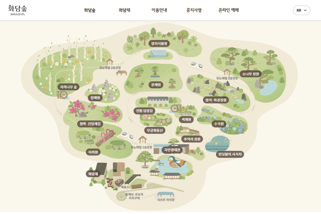 구역별로 나뉘어 구성이 잘 되어있는 화담숲