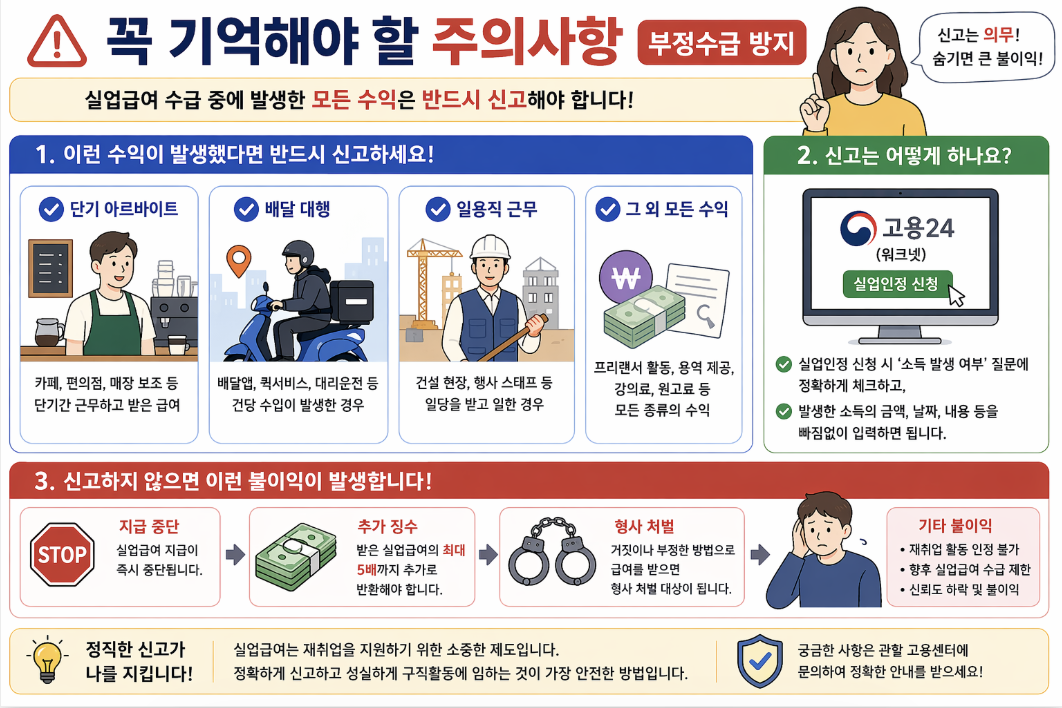 실업급여 부정수급 방지 소득 신고 방법 고용24 신고 절차 불이익 정리