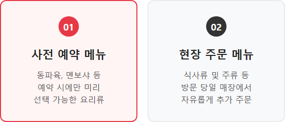 이연복 목란 예약 메뉴 구분 및 주문 시점