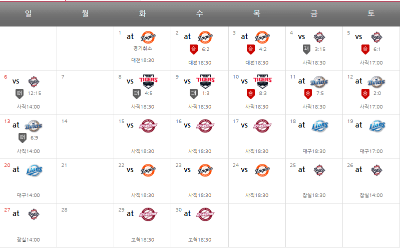 롯데 자이언츠 4월 경기일정