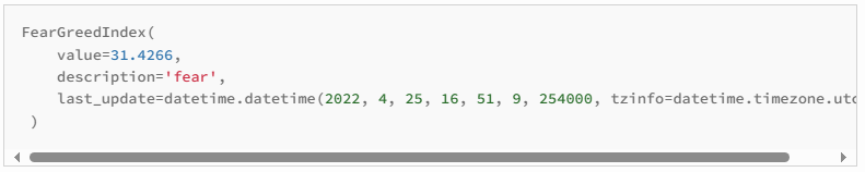 fear-and-greed 결괏값 예제@Pypi